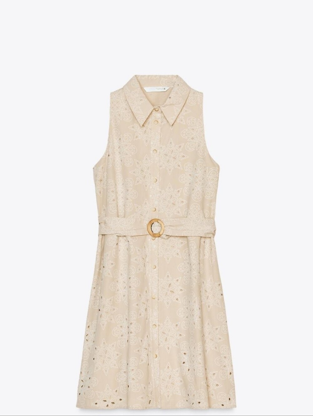 Zara Button Up Embroidered Dress With Belt
